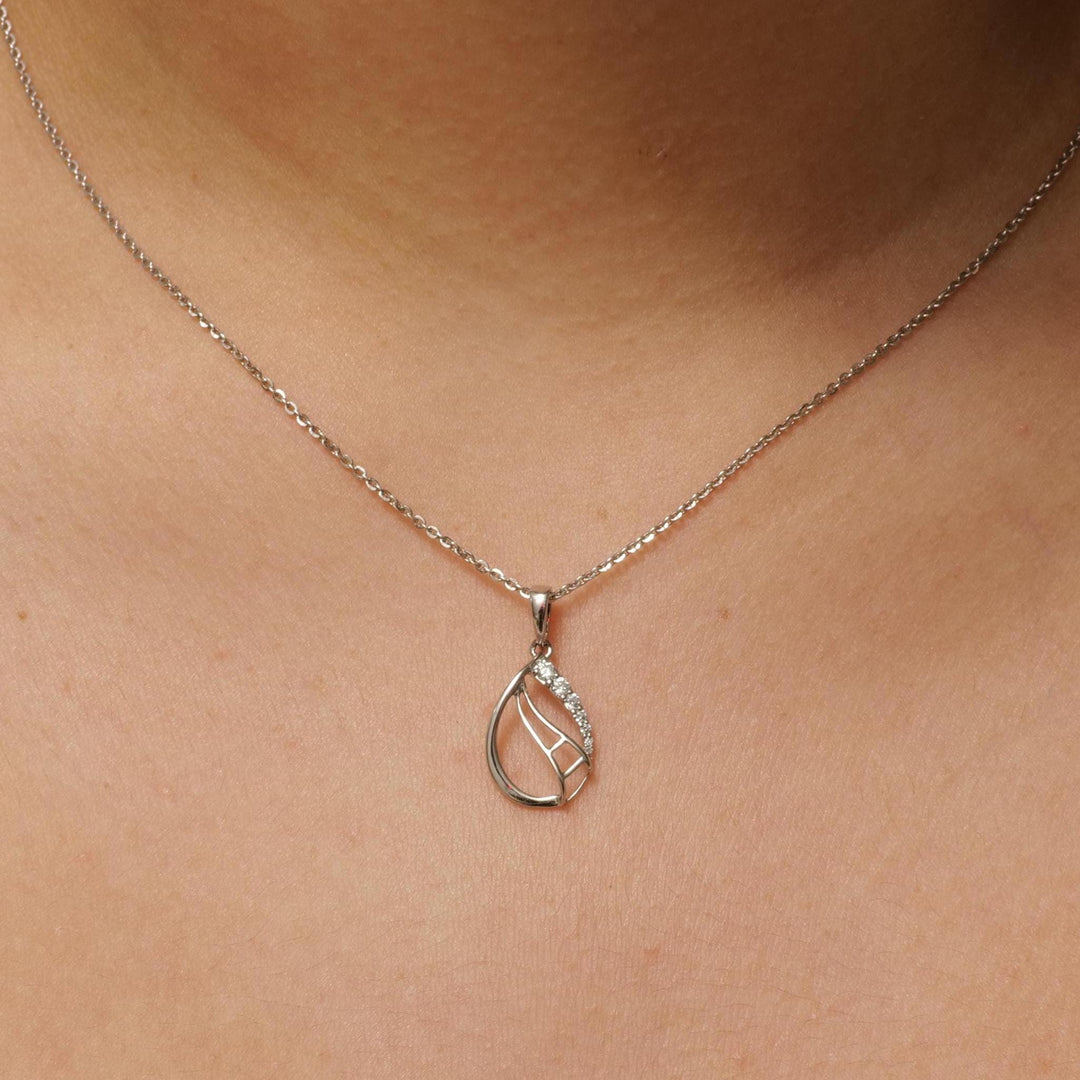 Teardrop Diamond Necklace, 14k Solid Gold, Natural Diamond, Minimalistic Stackable Pendant, Abstract Layer Necklace, Openwork Pavé Jewelry