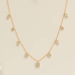 Load image into Gallery viewer, Dangling Diamond Station Necklace, 14k Solid Gold, Natural Diamond, Illusion Set Necklace, Baguette Round Jewelry, Minimalist Layering Chain