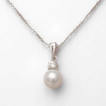 Load image into Gallery viewer, Pearl Diamond Pendant Necklace, 14k Solid Gold,  Natural Diamonds, Gemstones Solitaire Jewelry, Minimalist Stacking Pendant, Bridal Necklace