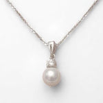 Load image into Gallery viewer, Pearl Diamond Pendant Necklace, 14k Solid Gold, Natural Diamonds, Gemstones Solitaire Jewelry, Minimalist Stacking Pendant, Bridal Necklace