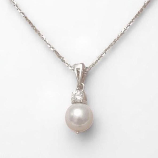 Pearl Diamond Pendant Necklace, 14k Solid Gold,  Natural Diamonds, Gemstones Solitaire Jewelry, Minimalist Stacking Pendant, Bridal Necklace