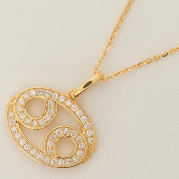 Cancer Horoscope Diamond Necklace, 14k Solid Gold, Natural Diamond, Personalized Stacking Chain Jewelry, Minimalist Astrology Zodiac Pendant