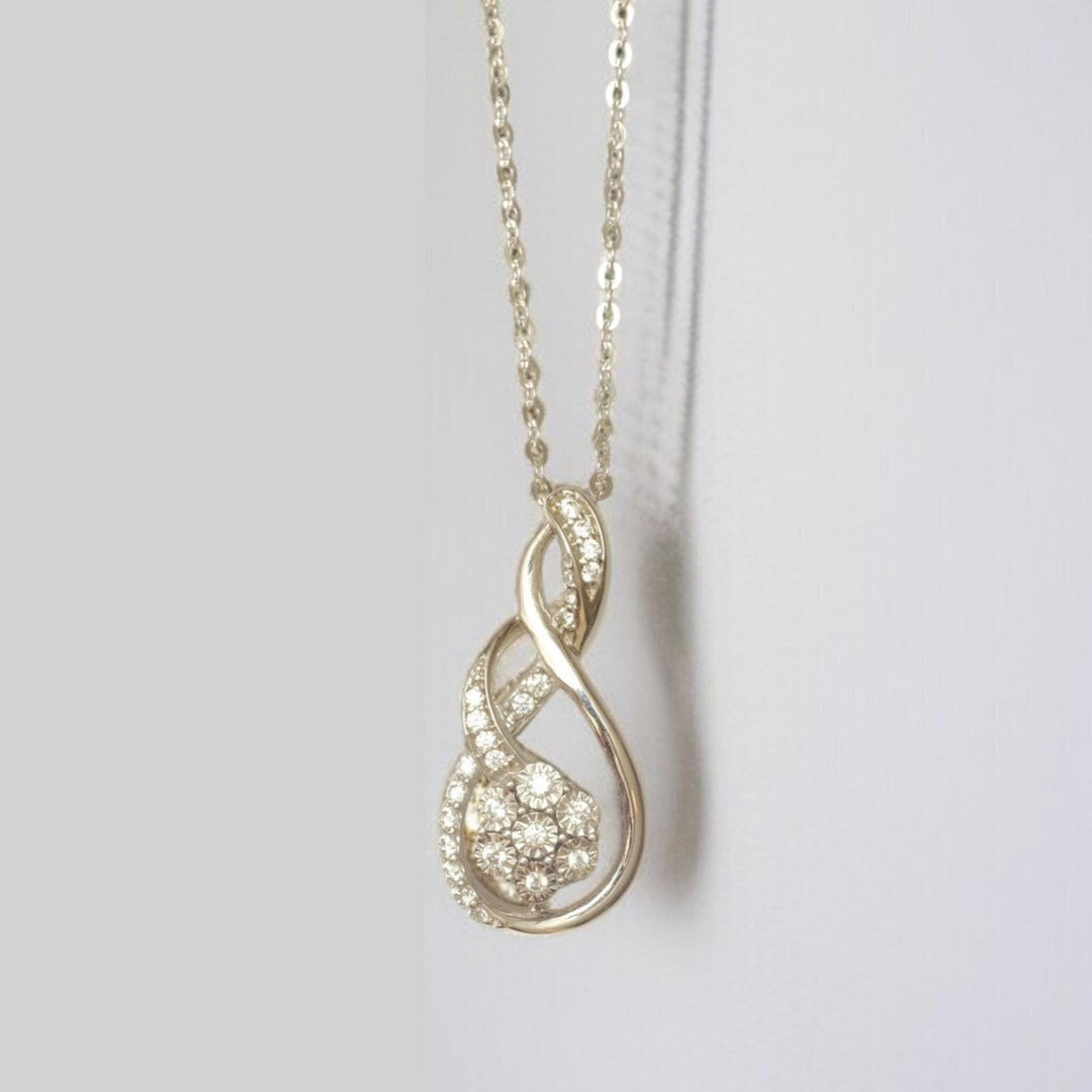 Infinity Swirl Diamond Pendant Necklace, 14k Solid Gold, Natural Diamonds, Minimalistic Everyday Chain Jewelry, Illusion Cluster Pendant