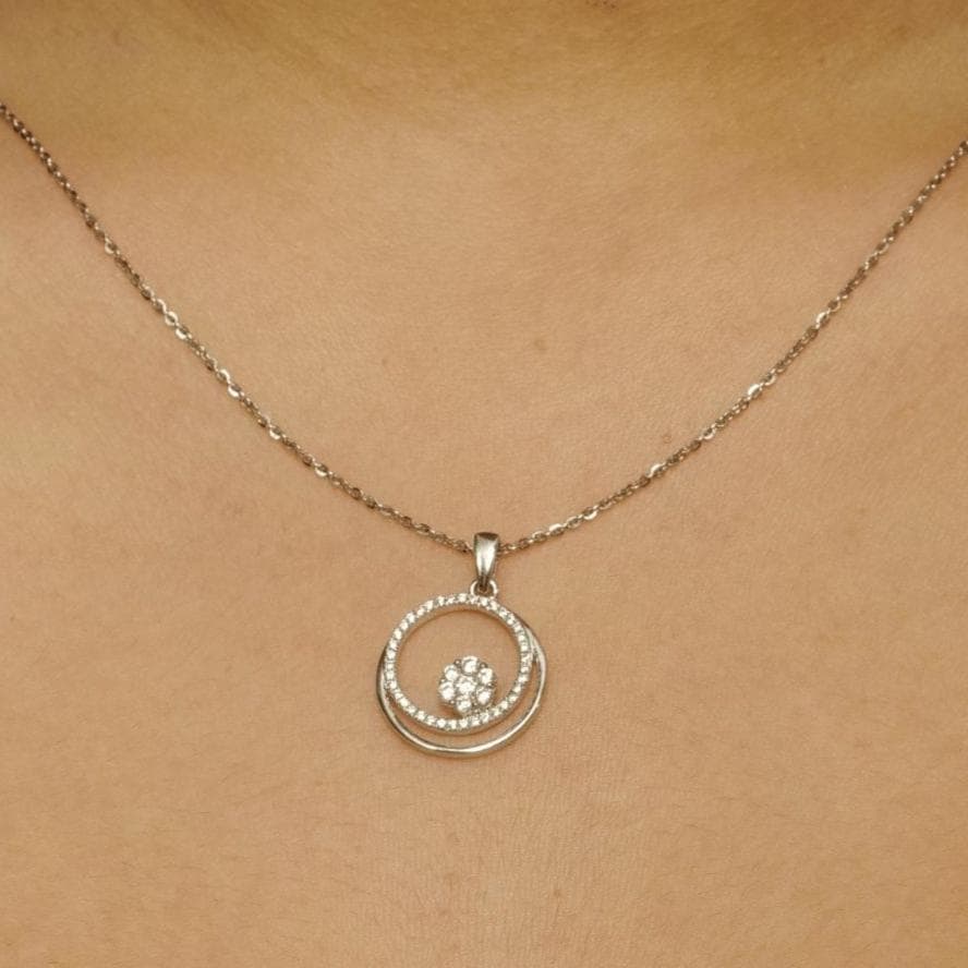 Double Circle Diamond Pendant Necklace, 14k Solid Gold, Natural Diamonds, Open Eternity Cluster  Pendant, Stacking Minimalist Chain Jewelry