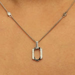 Load image into Gallery viewer, Hexagonal Enamel Diamond Pendant Necklace, 14k Solid Gold, Natural Diamonds, Geometric Stacking Station Chain Pendant, Minimalist Jewelry