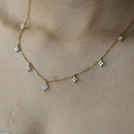 Load image into Gallery viewer, Starburst Diamond Station Necklace, 14k Solid Gold, Natural Diamonds, Stacking Minimalist Necklace, Dangling Charm Jewelry, Everyday Wear
