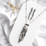 Load image into Gallery viewer, Art Deco Diamond Tassel Necklace With Earrings, 14k Solid Gold, Natural Diamonds, Black Onyx Gemstone Pendant, Cocktail Statement Jewelry