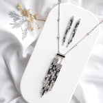 Load image into Gallery viewer, Art Deco Diamond Tassel Necklace With Earrings, 14k Solid Gold, Natural Diamonds, Black Onyx Gemstone Pendant, Cocktail Statement Jewelry