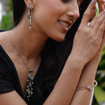 Load image into Gallery viewer, Art Deco Diamond Tassel Necklace With Earrings, 14k Solid Gold, Natural Diamonds, Black Onyx Gemstone Pendant, Cocktail Statement Jewelry