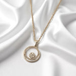 Load image into Gallery viewer, Double Circle Diamond Pendant Necklace, 14k Solid Gold, Natural Diamonds, Open Eternity Cluster Pendant, Stacking Minimalist Chain Jewelry