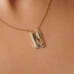 Load image into Gallery viewer, Personalized Initial Halo Diamond Necklace, 14k Solid Gold, Natural Diamonds, Custom Alphabet Pendant, Everyday Name Necklace, Ready To Ship