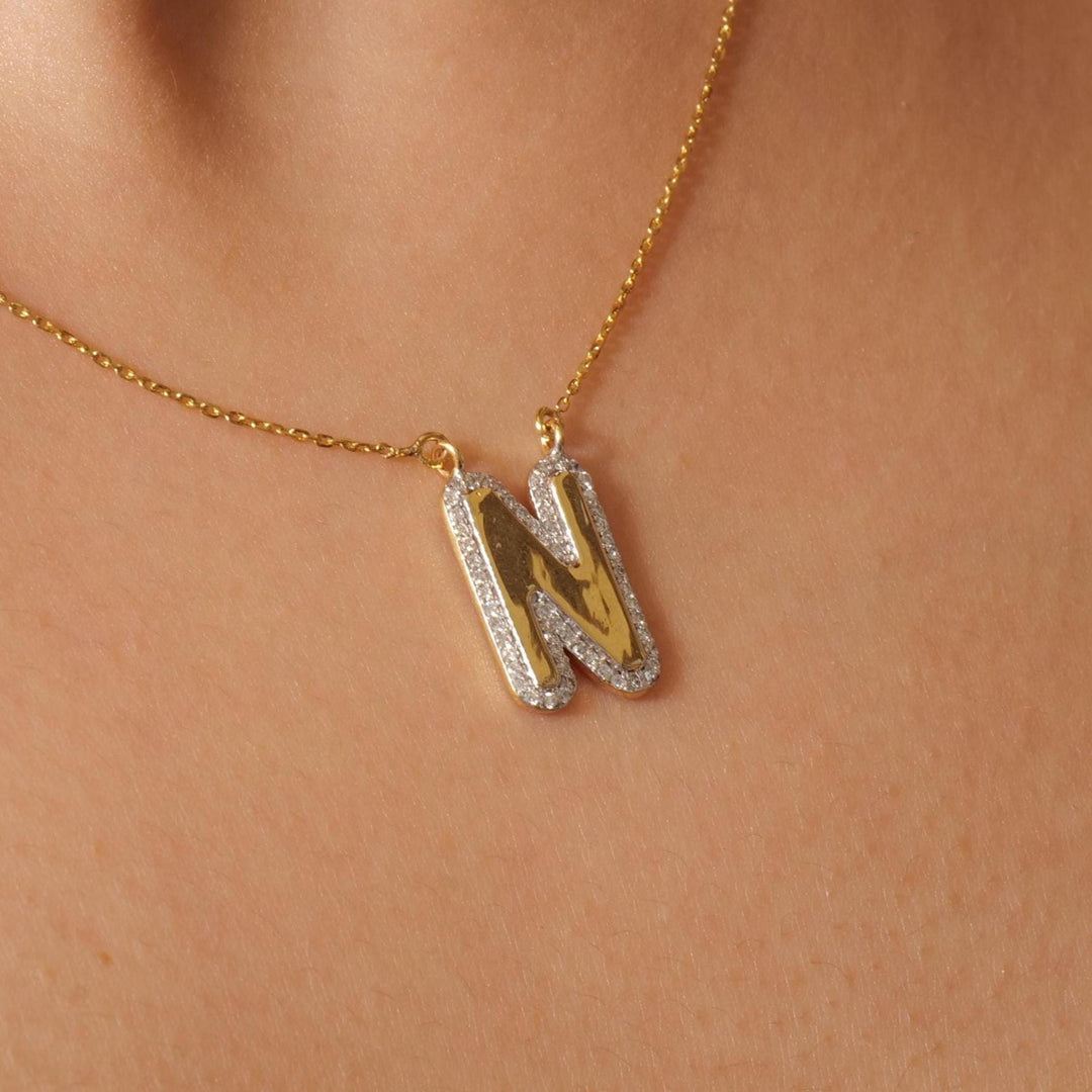 Personalized Initial Halo Diamond Necklace, 14k Solid Gold, Natural Diamonds, Custom Alphabet Pendant, Everyday Name Necklace, Ready To Ship