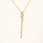 Load image into Gallery viewer, Cylindrical Diamond Charm Necklace with Gold tassels, 14k Solid Gold, Natural Diamonds, Multiple Chain Necklace, Modern Drop Chain Jewelry