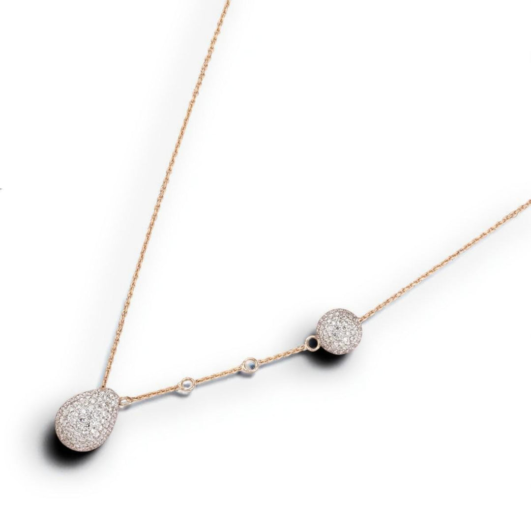 Teardrop Ball Diamond Necklace, 14k Solid Gold, Natural Diamonds, Minimalistic Charm Necklace, Asymmetrical Layering Chain