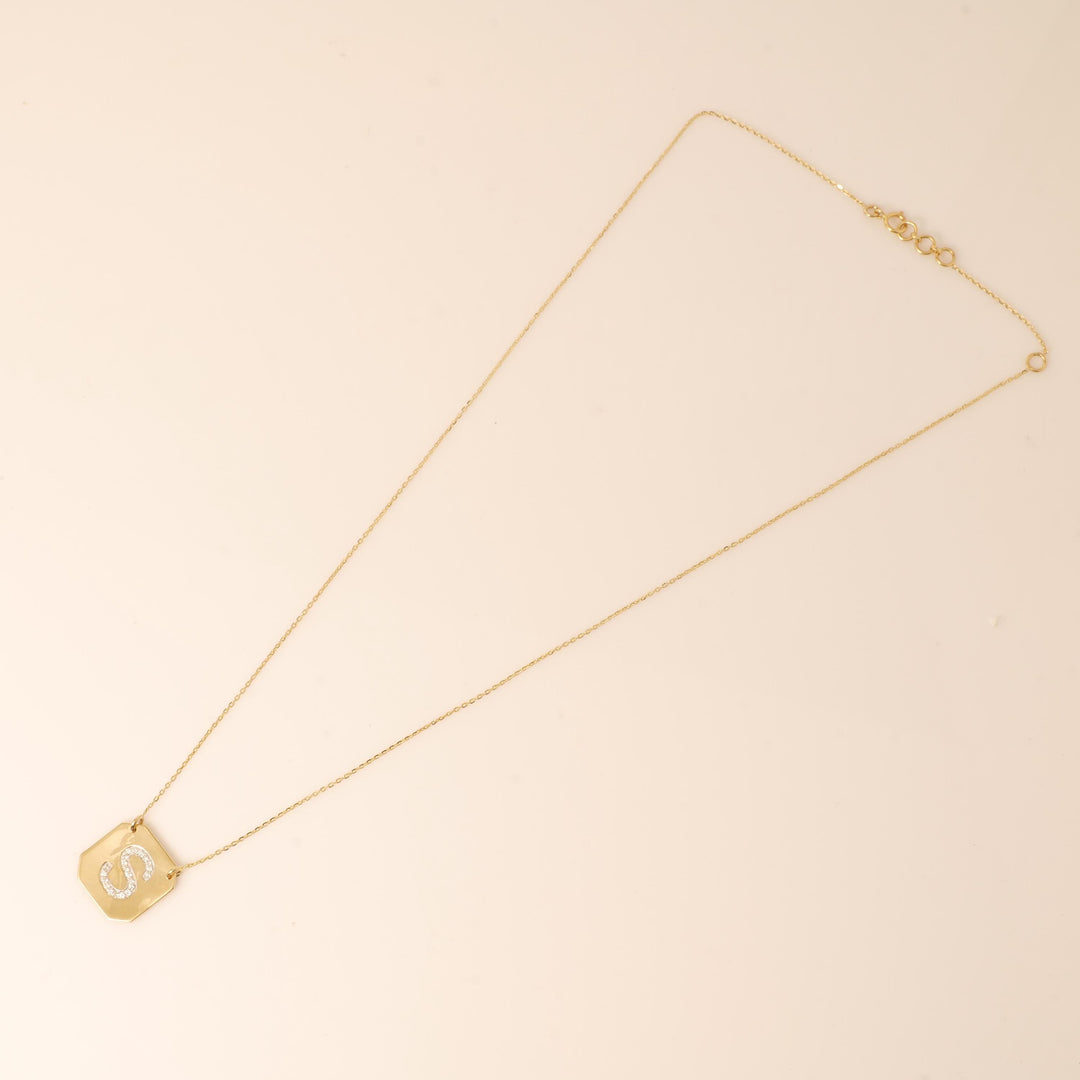 Personalized Geometric Initial Diamond Necklace, 14k Solid Gold, Natural Diamonds, Everyday Layering Pendant, Minimal Letter, Ready To Ship