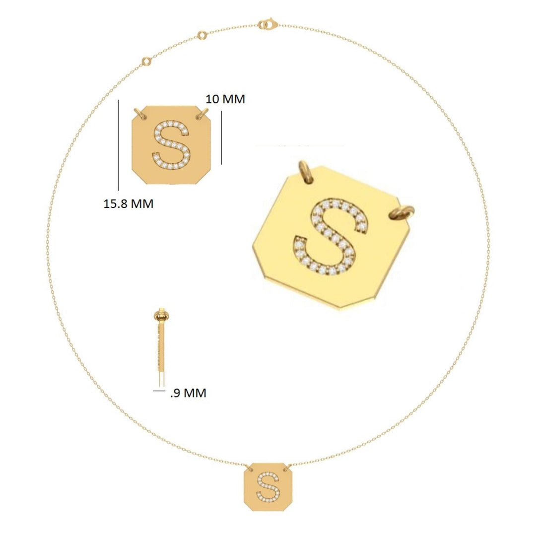 Personalized Geometric Initial Diamond Necklace, 14k Solid Gold, Natural Diamonds, Everyday Layering Pendant, Minimal Letter, Ready To Ship