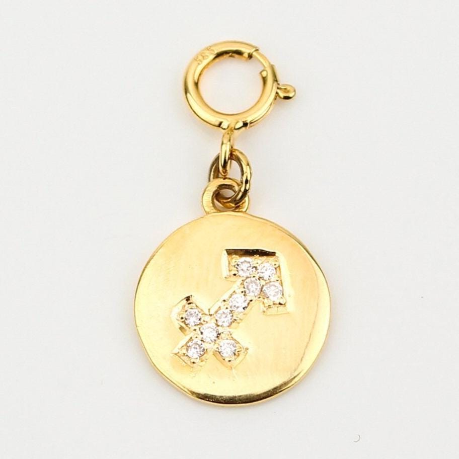 Sagittarius Horoscope Birth Sign Charm, 14k Solid Gold, Natural Diamonds, Zodiac Constellation Everyday Jewelry, Astrology Gift