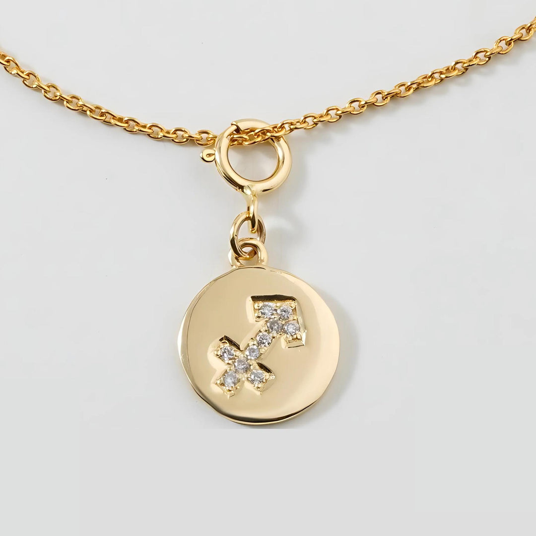 Sagittarius Horoscope Birth Sign Charm, 14k Solid Gold, Natural Diamonds, Zodiac Constellation Everyday Jewelry, Astrology Gift