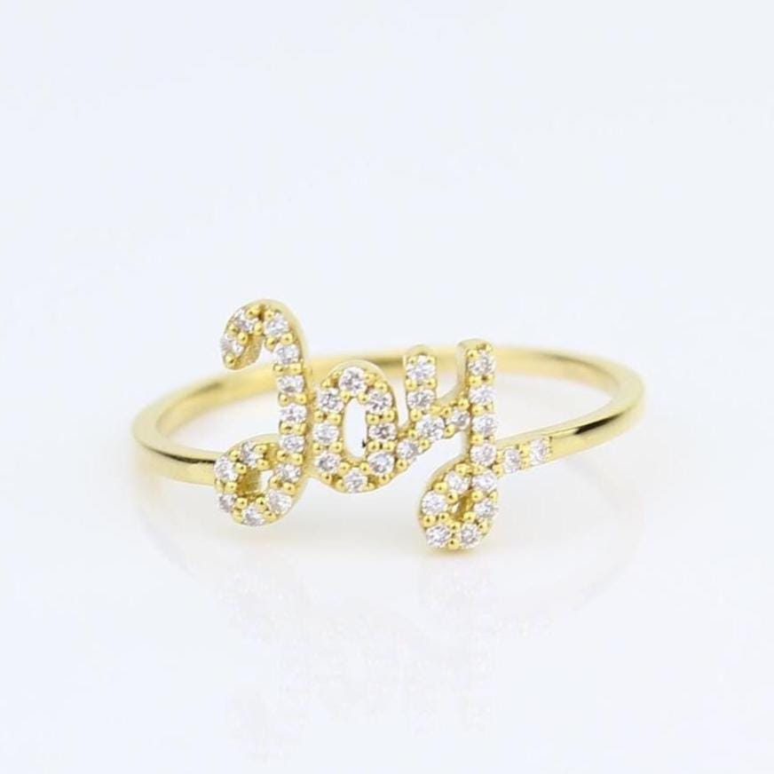 Joy Diamond Ring, 14k Solid Gold, Natural Diamonds, Personalized Statement Jewelry, Everyday Affirmation Ring, Ready To Ship