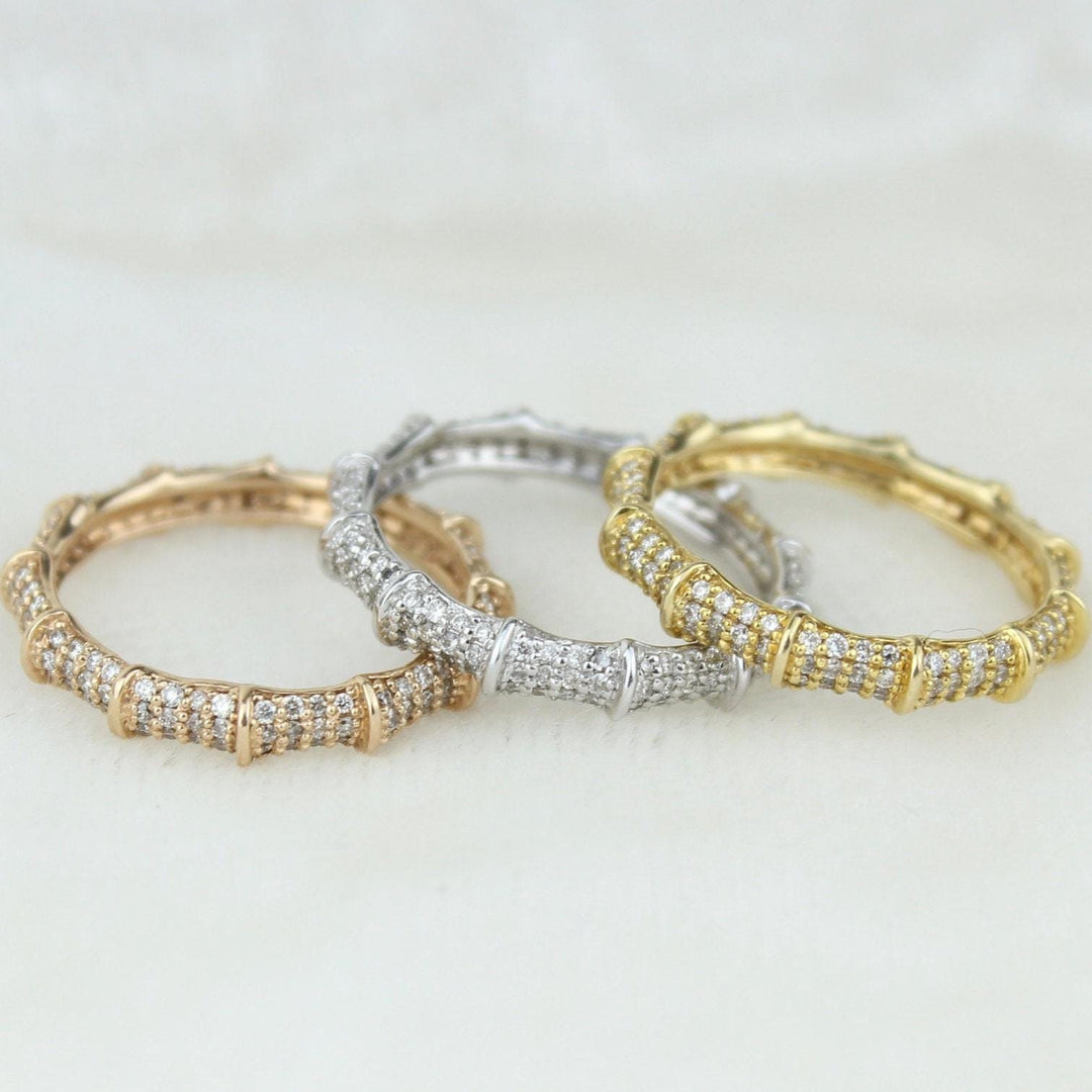 Bamboo Diamond Eternity Ring, 14k Solid Gold, Natural Diamonds, Minimalist Stacking Band, Everyday Jewelry, Ready To Ship