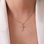Load image into Gallery viewer, Floral Cross Diamond Pendant, 14k Solid Gold, Natural Diamonds, IGI Certified, Religious Adjustable Necklace, Everyday Jewelry, Gift for Her
