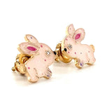 Load image into Gallery viewer, Kids Bunny Diamond Stud Earrings, 14k Solid Gold With Enameling, Natural Diamonds, Kids jewelry, Gift for toddlers/girls/kids, Ready To Ship