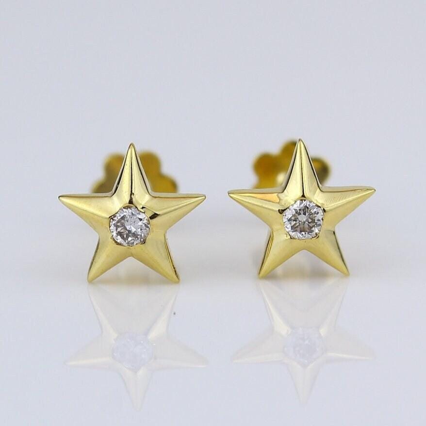 Kids Starry Diamond Stud Earrings, 14k Solid Gold, Natural Diamonds, Kids jewelry, Gift for toddlers/girls/kids