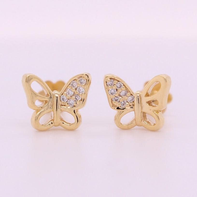 Kids Winged Butterfly Diamond Stud Earrings, 14k Solid Gold, Natural Diamonds, Kids Animal jewelry, Gift for toddlers/girls/kids