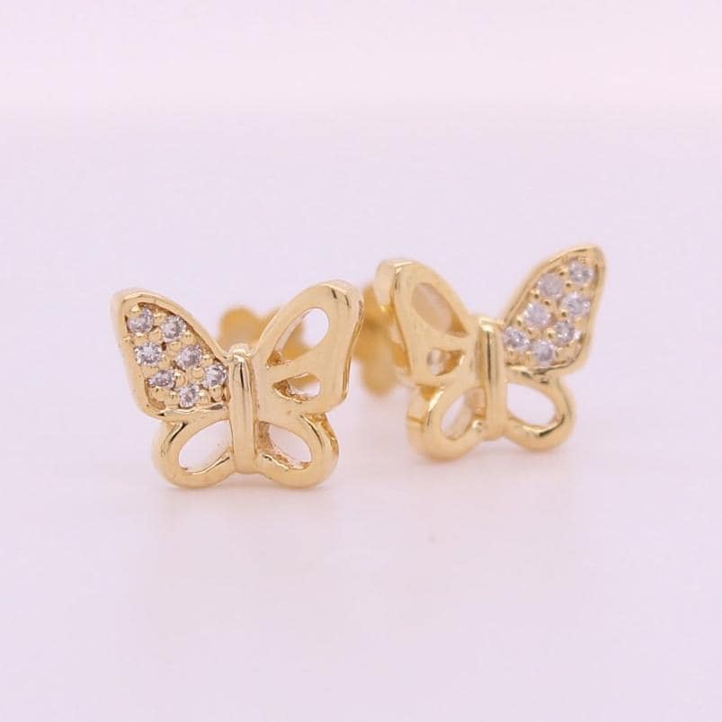 Kids Winged Butterfly Diamond Stud Earrings, 14k Solid Gold, Natural Diamonds, Kids Animal jewelry, Gift for toddlers/girls/kids