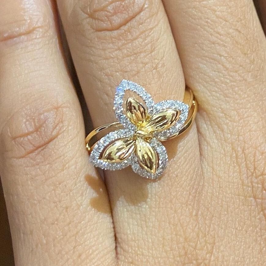 Butterfly Diamond Ring in 14k Solid Gold, Double Toned Ring, Natural Diamonds, Ready To Ship, Women's Day Gift