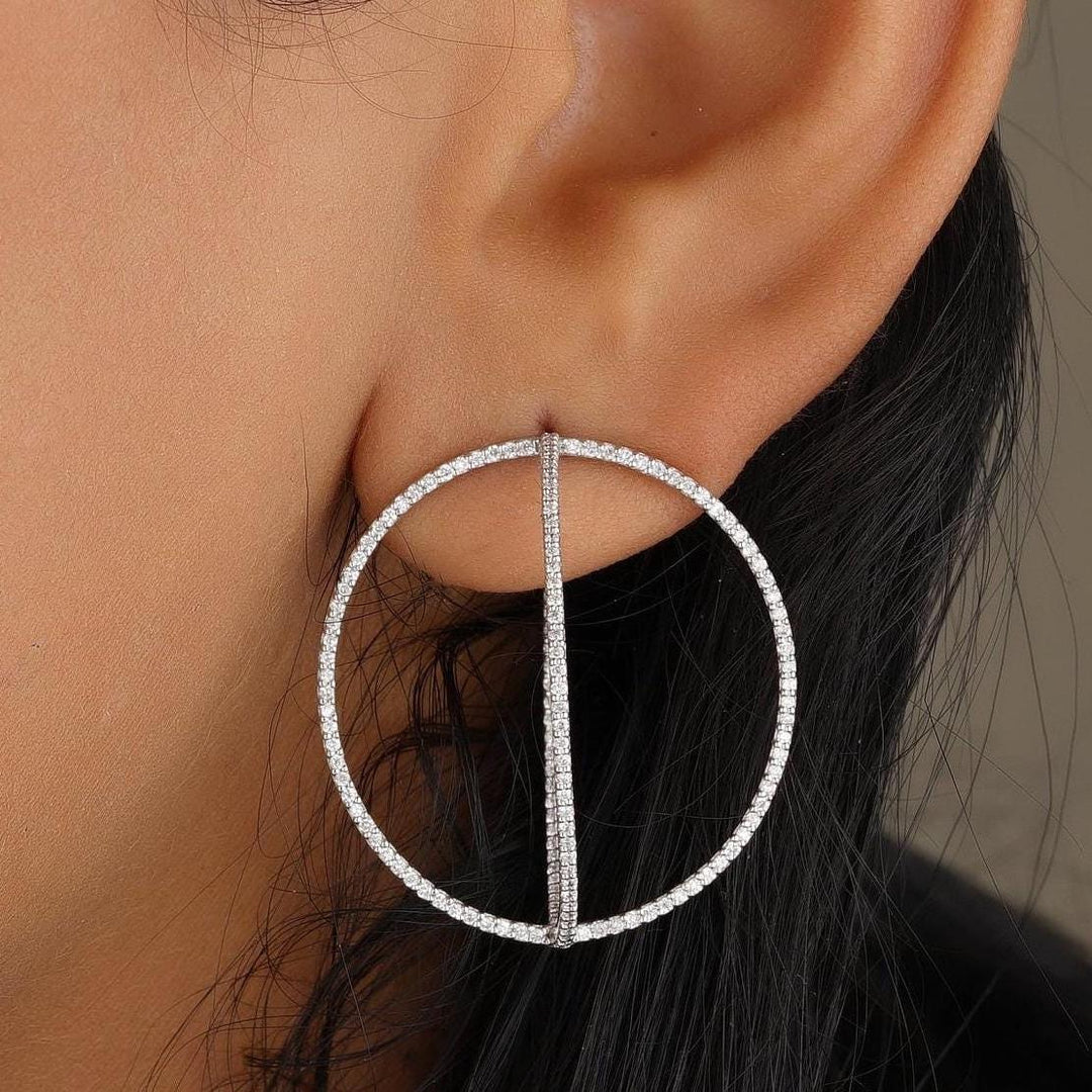 Crossover Natural Diamond Hoop Earrings: 14k Solid Gold Cocktail Statement Earrings,  IGI Certified, Ready To Ship