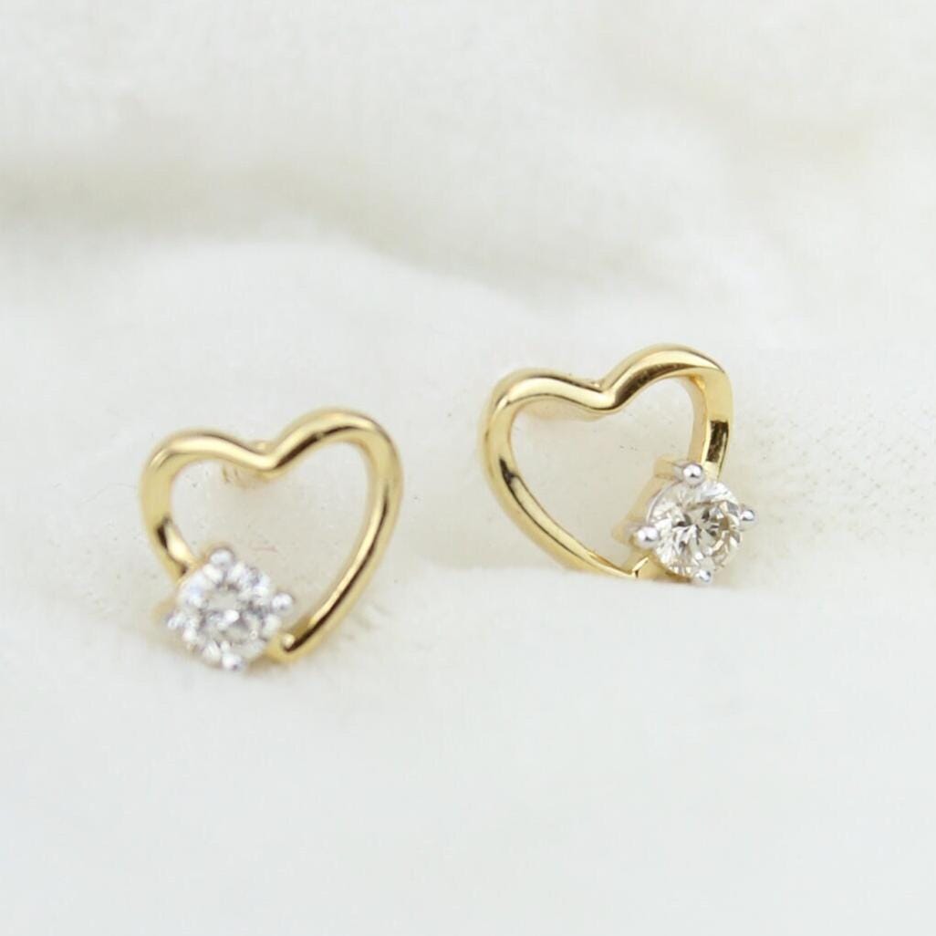 Kids Heart Diamond Stud Earrings, 14k Solid Gold, Natural Diamonds, Kids Jewelry, Gift for toddlers/girls/kids