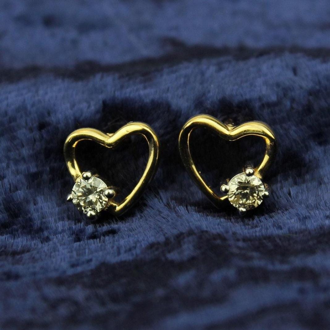 Kids Heart Diamond Stud Earrings, 14k Solid Gold, Natural Diamonds, Kids Jewelry, Gift for toddlers/girls/kids