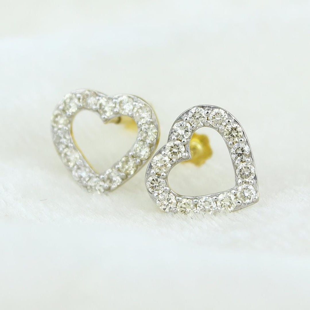 Kids Hollow Heart Diamond Stud Earrings, 14k Solid Gold, Natural Diamonds, Kids Jewelry, Gift for toddlers/girls/kids