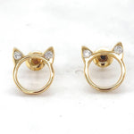 Load image into Gallery viewer, Kids Cat Ear Diamond Stud Earrings, 14k Solid Gold, Natural Diamonds, Animal jewelry, Gift for toddlers/girls/kids, Ready To Ship