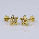 Load image into Gallery viewer, Kids Hollow Star Diamond Stud Earrings, 14k Solid Gold, Natural Diamonds, Everyday jewelry, Gift for toddlers/girls/kids