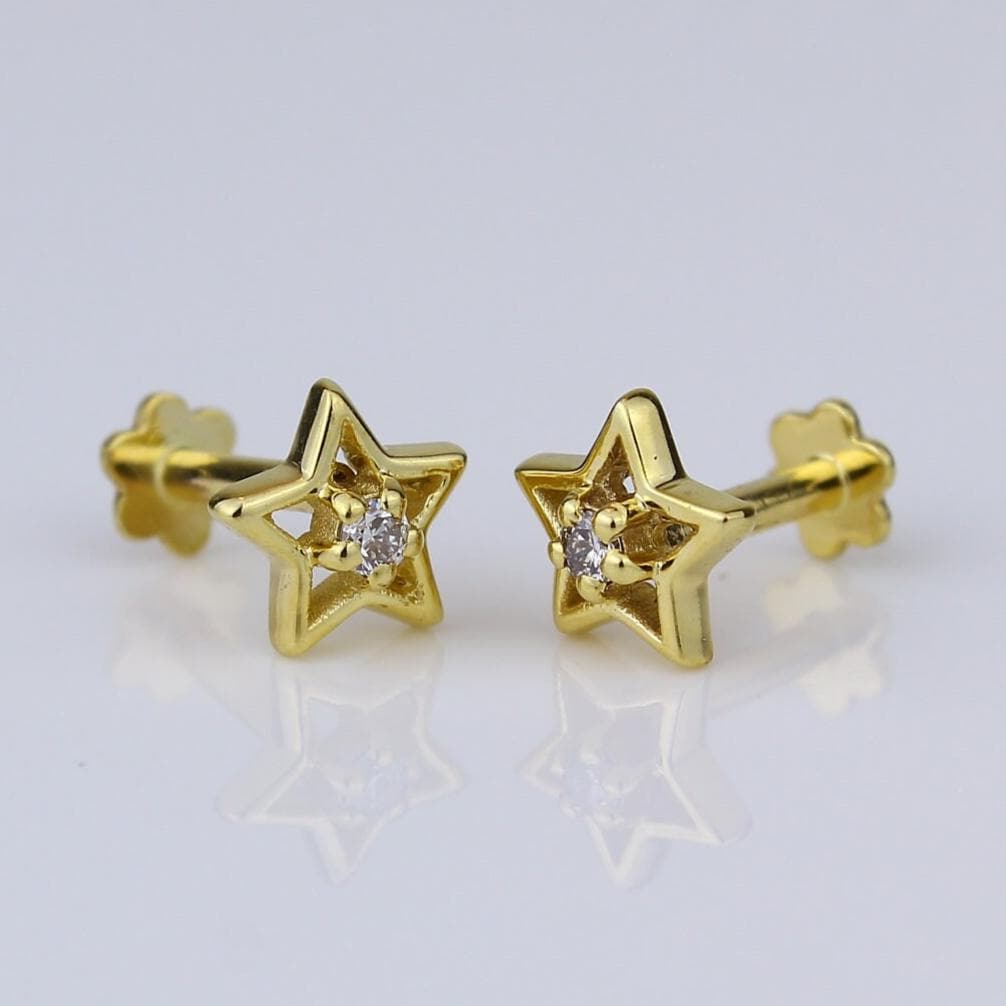 Kids Hollow Star Diamond Stud Earrings, 14k Solid Gold, Natural Diamonds, Everyday jewelry, Gift for toddlers/girls/kids