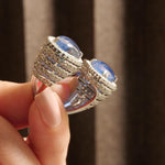 Load image into Gallery viewer, Natural Blue Sapphire & Diamond Open Cuff Ring: 14k Solid Gold Gemstone Cocktail Jewelry, IGI Certified, Ready To Ship