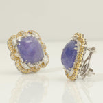 Load image into Gallery viewer, Tanzanite Cushion Halo Natural Diamond Earrings: 14K Solid Gold Floral Gemstone Statement Studs, Certified Jewelry