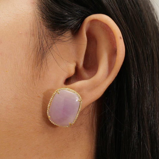 Pink Sapphires Diamond Halo Stud Earrings, 14K Solid Gold, Natural Diamonds, Gemstone Statement Studs, Ready To Ship, HRD Certified