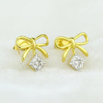 Load image into Gallery viewer, Kids Bow Diamond Stud Earrings, 14k Solid Gold, Natural Diamonds, Illusion Set Studs, Gift for toddlers/girls, Ready To Ship, HRD Certified
