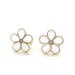 Load image into Gallery viewer, Kids Enameled Flower Diamond Earrings, 14k Solid Gold, Natural Diamonds, Bezel Set Floral Studs, Ready To Ship, HRD Certified