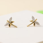 Load image into Gallery viewer, Kids Dragonfly Diamond Stud Earrings, 14k Solid Gold, Natural Diamonds, Insect Jewelry, Gift for toddlers/girls/kids, Ready To Ship