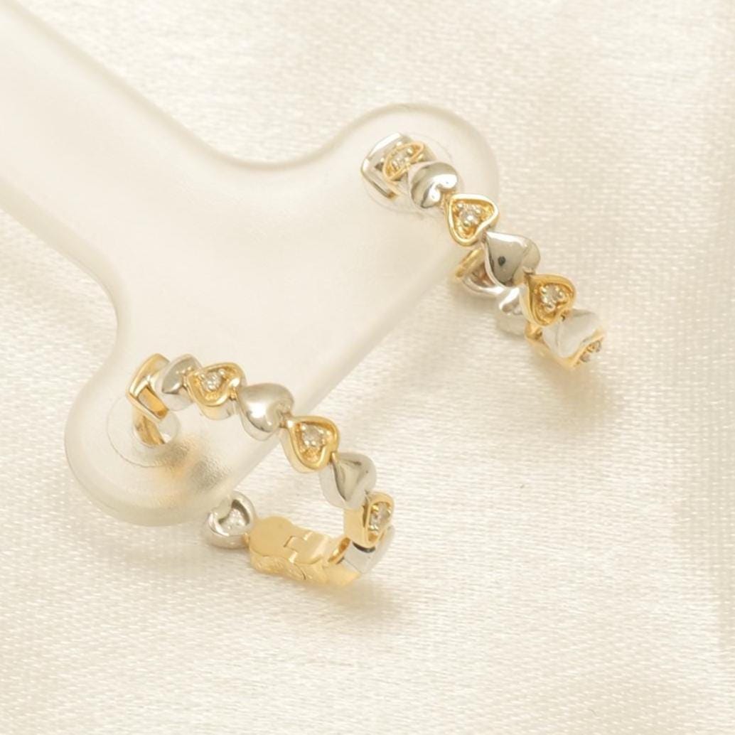 Kids Heart Diamond Hoops, 14k Solid Gold, Natural Diamonds, Two Toned Earrings, Minimalist Everyday Jewelry, Gift for Girls, Ready To Ship