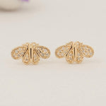 Load image into Gallery viewer, Bee Diamond Kids Earrings, 14k Solid Gold, Natural Diamonds, Insect Animal Jewelry, Gift for Toddlers/girls, Ready To Ship, HRD Certified