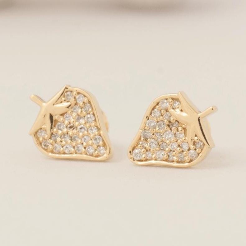 Kids Strawberry Diamond Stud Earrings, 14k Solid Gold, Natural Diamond, Fruit Kids Jewelry, Gift for girls, Ready To Ship, HRD Certified