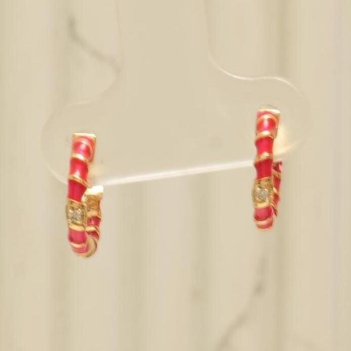 Kids Pink Enamel Diamond Hoops, 14k Solid Gold, Natural Diamond, Minimalist Studs, Gift for toddlers/girls/kids, Ready To Ship