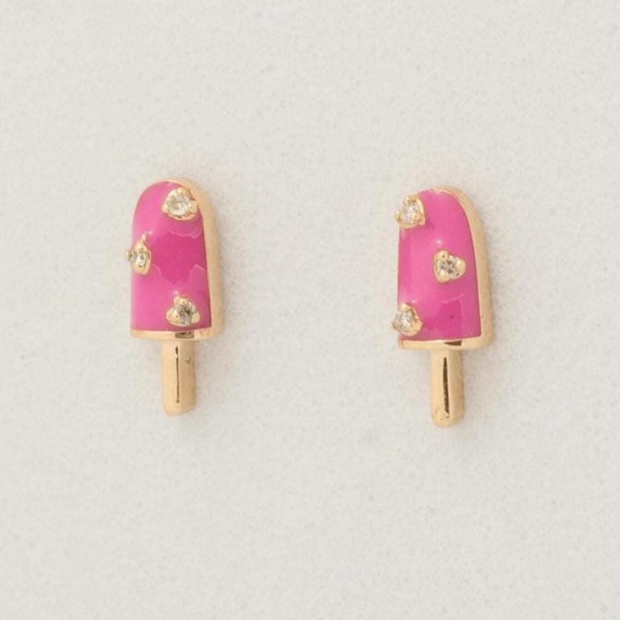 Kids Popsicle Diamond Earrings, 14k Solid Gold, Natural Diamonds, Enamel Studs, Gift for toddler, girl and kid, Ready To Ship, HRD Certified