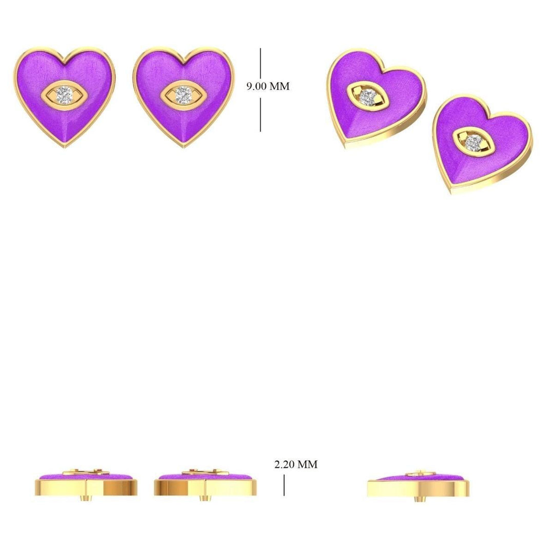 Kids Heart Earrings, 14k Solid Gold, Natural Diamonds, Enamel Studs, Kids Everyday Jewelry, Gift for toddlers/girls, Ready To Ship