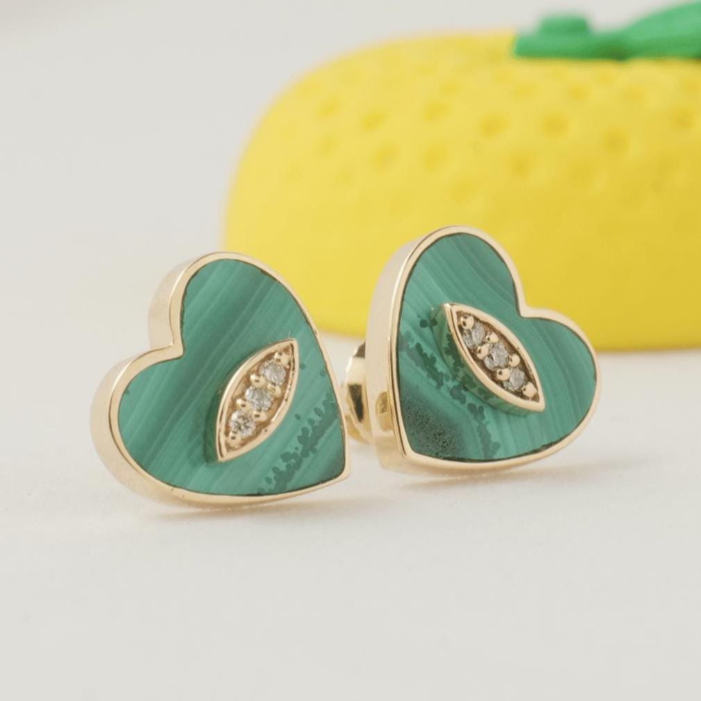 Kids Heart Earrings, 14k Solid Gold, Natural Diamonds, Enamel Studs, Kids Everyday Jewelry, Gift for toddlers/girls, Ready To Ship